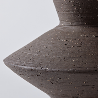 Unglazed Ceramic Raw Charcoal Short Vase - with Glazed Inner