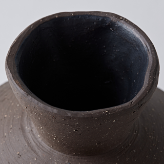 Unglazed Ceramic Raw Charcoal Short Vase - with Glazed Inner