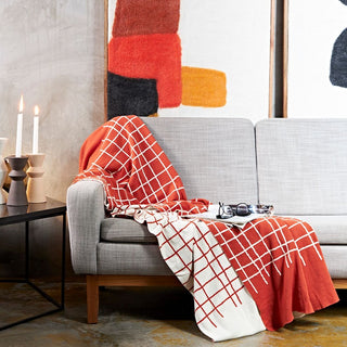 Urban Square Cotton Reversible Throw in Terracotta and Cream