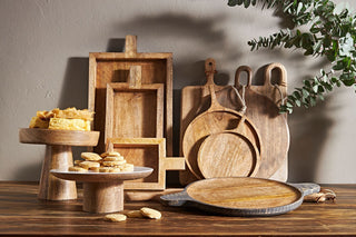 Kaveri Wood and Black Finish Tray with Handles