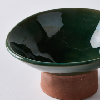 Ceramic olive green mezze bowl on a base