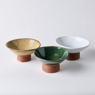 Ceramic olive green mezze bowl on a base