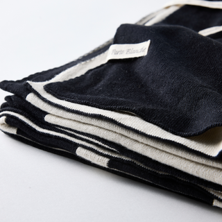 Monochrome black and cream cotton throw - linear design