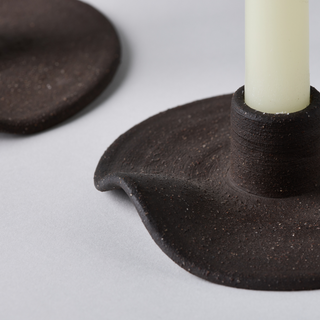 Set of textured deep charcoal ceramic candlesticks