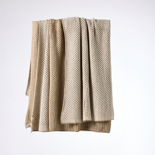 Khaki & Cream Reversible Cotton Throw - Bee Knit