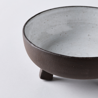 3 Legged speckled ivory and black  ceramic bowl - small