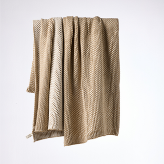 Khaki & Cream Reversible Cotton Throw - Bee Knit