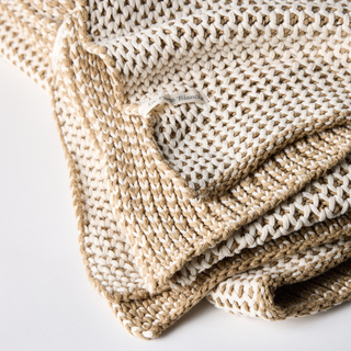 Khaki & Cream Reversible Cotton Throw - Bee Knit