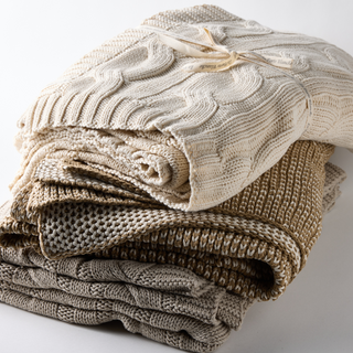 Khaki & Cream Reversible Cotton Throw - Bee Knit