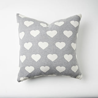 Hello Hearts Cotton Knitted Scatter Cushion in Grey and Cream