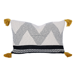 Boho Cotton Knitted Scatter Cushion with Mustard Tassels