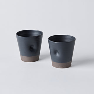 Set of Two Dented Espresso Cups in Satin Matte Black Finish