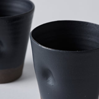 Set of Two Dented Espresso Cups in Satin Matte Black Finish