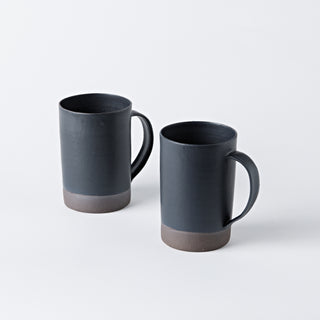Matte Black Glazed Tall Mugs - Set of 2