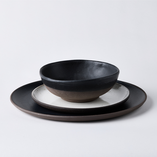 Charcoal Matt Black Glazed Dinnerware Set – Plate, Side Plate & Bowl