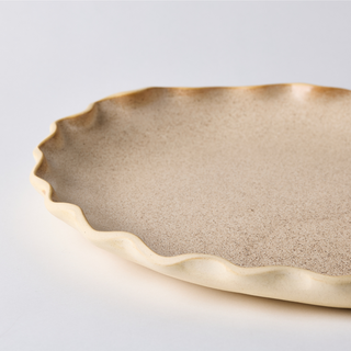 Oval scalloped edge ceramic platter - speckled latté