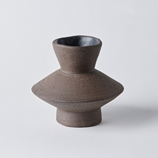 Unglazed Ceramic Raw Charcoal Short Vase - with Glazed Inner