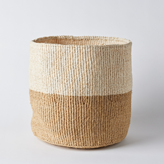 Two-Tone Sisal Woven Basket – Plain Beige & White