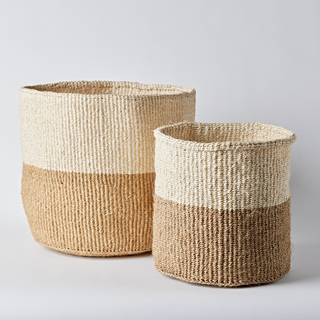 Two-Tone Sisal Woven Basket – Plain Beige & White