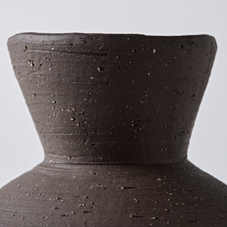 Unglazed Ceramic Raw Charcoal Short Vase - with Glazed Inner