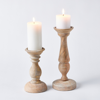 Tuscan Wooden Candlestick – Whitewash