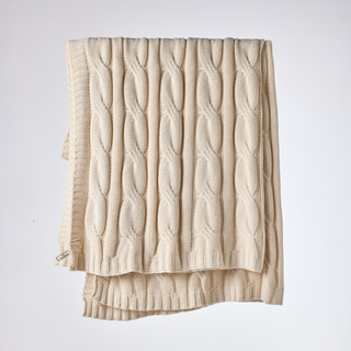 Cable knit cotton throw - pale natural cotton colour