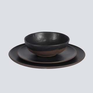 Charcoal with Shiny Black Glazed Ceramic Three-Piece Dinner Set