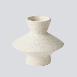 Unglazed Ceramic Raw Ivory Short Vase - with Glazed Inner