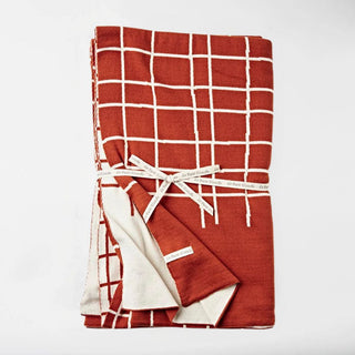 Urban Square Cotton Reversible Throw in Terracotta and Cream