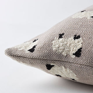 Woolly Sheep Cotton Knitted Scatter Cushion in Grey, Black and Cream