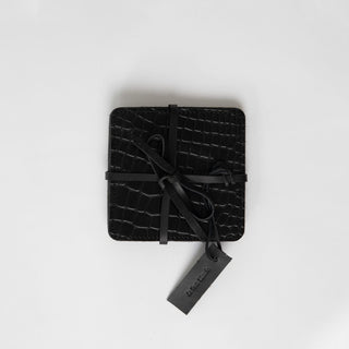 Genova Croc-Embossed Leather Coaster Set
