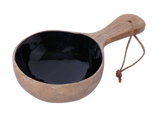 Bengali Wooden Snack Bowl with Black Enamel