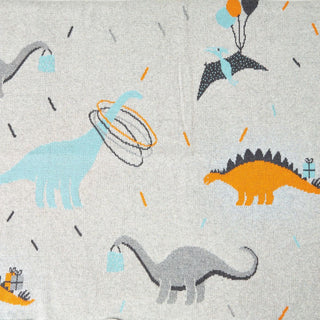 Jurassic Party Large Cotton Baby Blanket, Light Blue